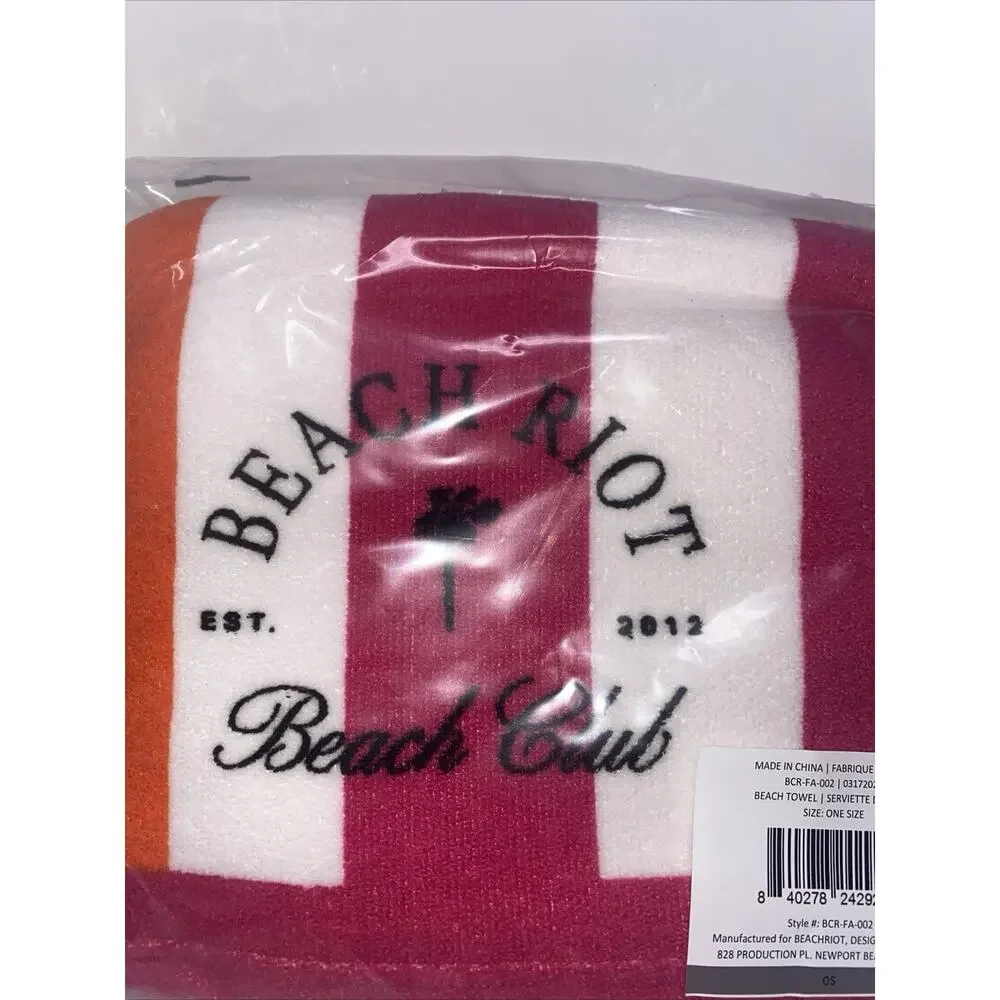 NWT Beach Riot Beach Club Oversized Beach Towel White Pink Stripe 30x68